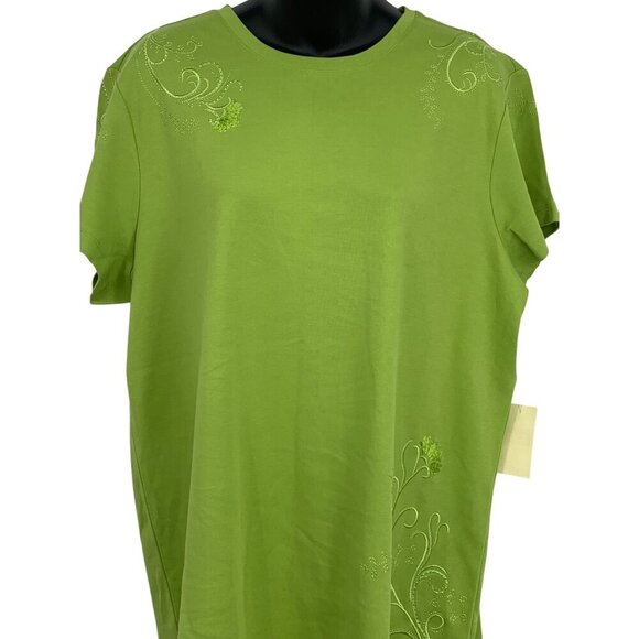 Coldwater Creek Green Women Plus 2X Top Tee Shirt Short Sleeve Embroidery New - Picture 2 of 9